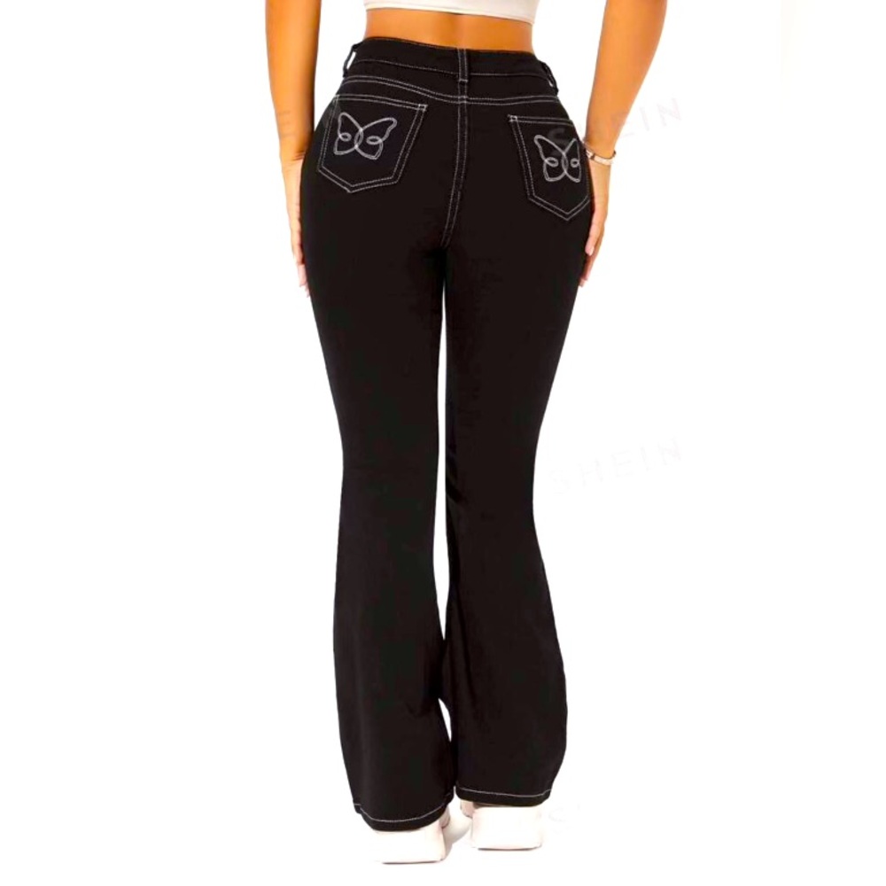 Shein Petite Butterfly Pattern Flared Leg Jeans
